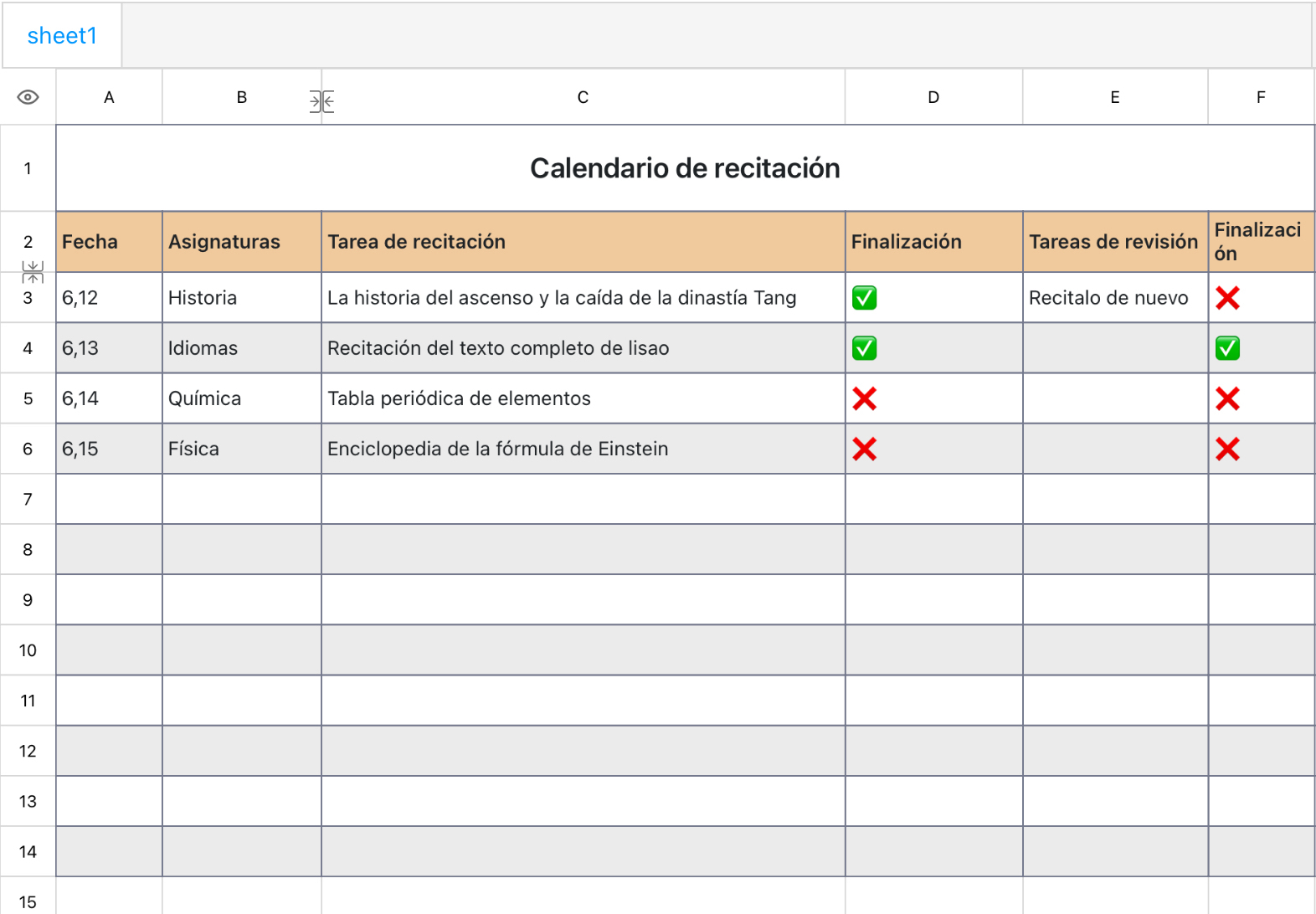Calendario de recitación